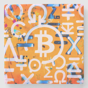 ビットコインストリートアート(オレンジ絵画 No. 3) ストーンコースター