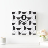 ビットコインデザイナーブラック&ホワイト スクエア壁時計 (ホーム)