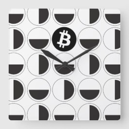 ビットコインデザイナーブラック&ホワイト スクエア壁時計
