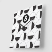 ビットコインデザイナーブラック&ホワイト スクエア壁時計 (傾斜)
