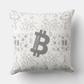 ビットコインデジタルマネー暗号通貨ホワイトパターン クッション (裏面)