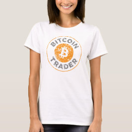 ビットコイントレーダグランジー文字サークルアウトライン白F Tシャツ