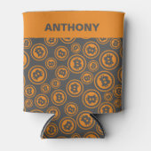 ビットコインパターン(の模様が)あるオレンジとグレーパーソナライズされた 缶クーラー (正面)