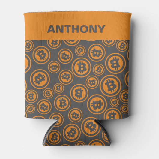 ビットコインパターン（の模様が）あるオレンジとグレーパーソナライズされた 缶クーラー (正面)