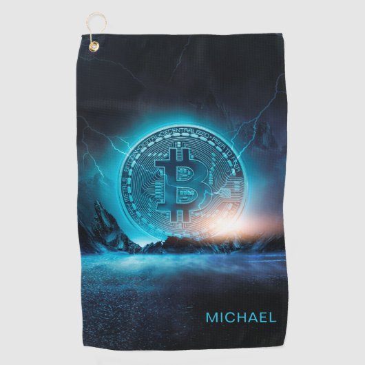 ビットコインランディング暗号BTC名パーソナライズされた ゴルフタオル (正面)