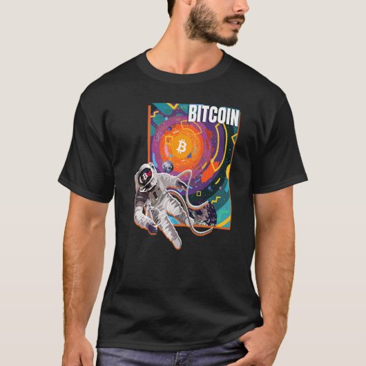 ビットコインレトロ宇宙80 S暗号通貨Btc Tシャツ (正面)