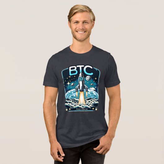 ビットコインロケット暗号BTCミーム トライブレンドＴシャツ (正面全面)