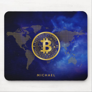ビットコイン世界金ゴールド暗号宇宙パーソナライズされた名 マウスパッド