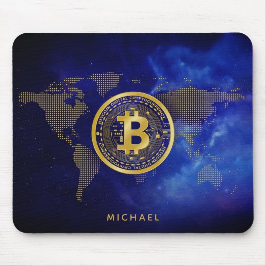 ビットコイン世界金ゴールド暗号宇宙パーソナライズされた名 マウスパッド (正面)
