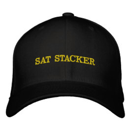 ビットコイン信仰者必見!黄色い文字のSat Stackerキャップ 刺繍入りキャップ