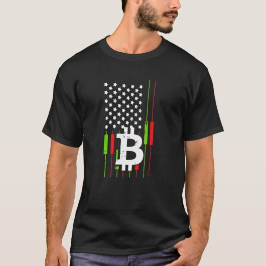 ビットコイン取引米国旗暗号通貨BTCビットコイン Tシャツ (正面)