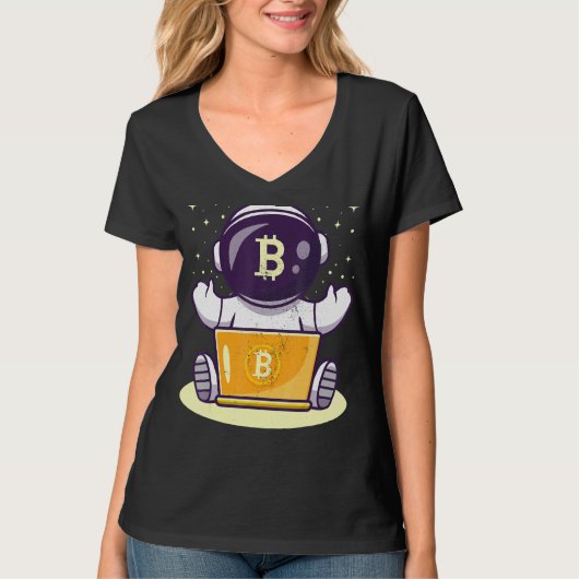 ビットコイン宇宙飛行士Cryptocurrencyブロックチェーン暗号 Tシャツ (正面)
