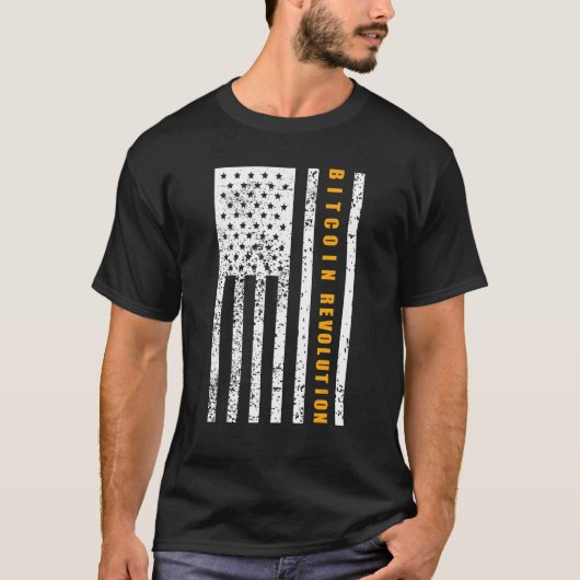 ビットコイン愛国主義ヴィンテージアメリカ国旗 Tシャツ (正面)