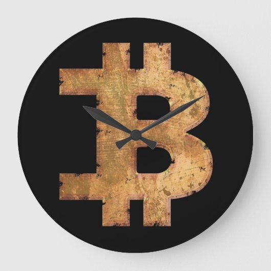 ビットコイン文字Bヴィンテージ暗号通貨ギフト ラージ壁時計 (正面)
