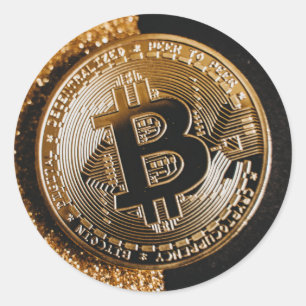 ビットコイン暗号通貨シックブラック金ゴールドグリッター ラウンドシール