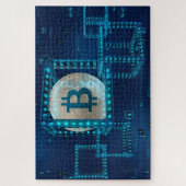 ビットコイン暗号通貨ブロックチェーンブルーシルバー ジグソーパズル (縦)