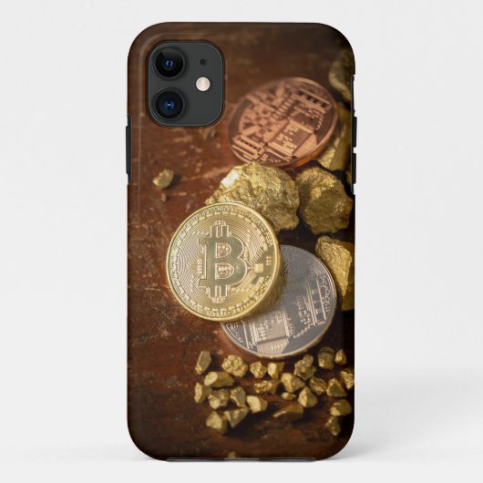 ビットコイン暗号通貨ブロックチェーン素朴金ゴールドBTC Case-Mate iPhoneケース (裏面)