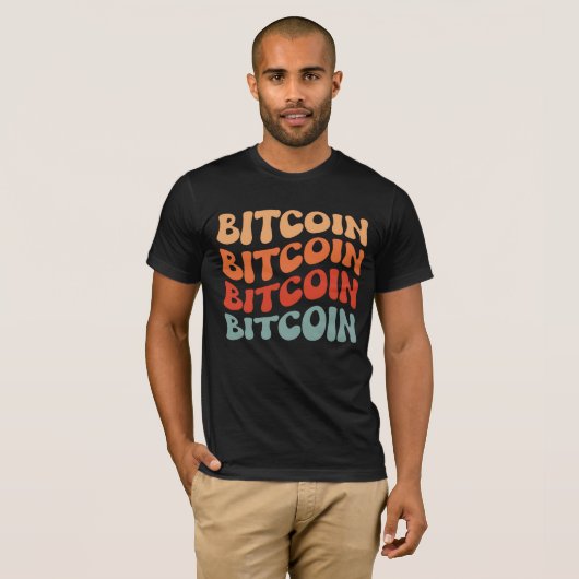 ビットコイン波状文字スタイリッシュ暗号タイポグラフィデザイン Tシャツ (正面フル)