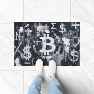 ビットコイン通貨ストリートアート (ブラックペインティング No. 1) ドアマット