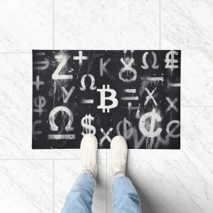 ビットコイン通貨ストリートアート (ブラックペインティング No. 3) ドアマット