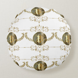 ビットコイン金ゴールドコインデジタルマネーホワイト ラウンドクッション