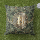 ビットコイン金ゴールドコインデジタルマネー装飾用クッション アウトドアクッション (芝生)