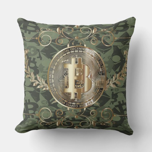 ビットコイン金ゴールドコインデジタルマネー装飾用クッション アウトドアクッション (正面)