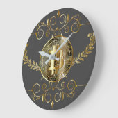 ビットコイン金ゴールドコインブラウン ラージ壁時計 (傾斜)