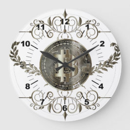 ビットコイン金ゴールドコインホワイト ラージ壁時計