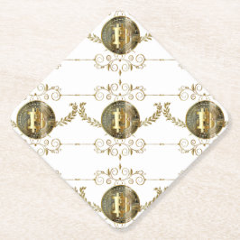 ビットコイン金ゴールドコイン暗号マネーホワイト ペーパーコースター