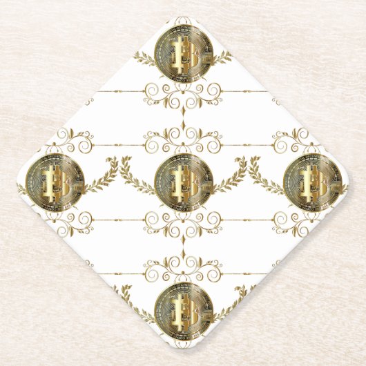 ビットコイン金ゴールドコイン暗号マネーホワイト ペーパーコースター (正面)
