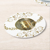 ビットコイン金ゴールドコイン暗号マネーホワイト ラウンドペーパーコースター (アングル)