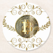 ビットコイン金ゴールドコイン暗号マネーホワイト ラウンドペーパーコースター (正面)