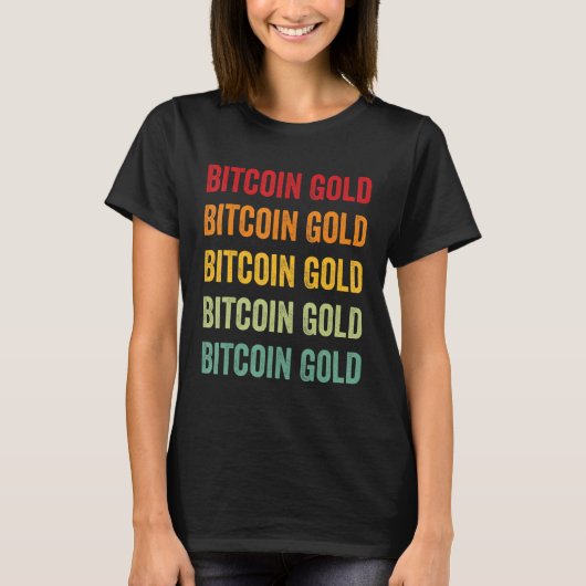 ビットコイン金ゴールド暗号虹文字デザイン Tシャツ (正面)