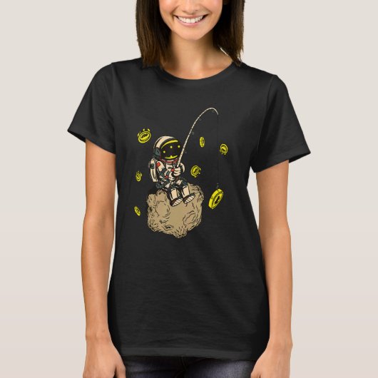 ビットコイン釣り宇宙飛行士Btcブロックチェーン暗号通貨 Tシャツ (正面)