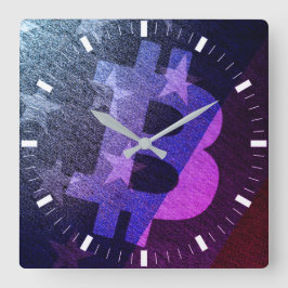 ビットコイン アメリカ ₿ (ネオン) スクエア壁時計