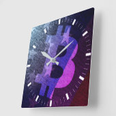 ビットコイン アメリカ ₿ (ネオン) スクエア壁時計 (傾斜)