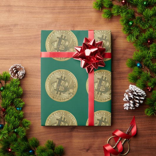 ビットコイン グリーン ラッピングペーパー (クリスマスギフト)