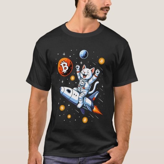 ビットコイン・トゥ・ザ・ムーン・キャット Tシャツ (正面)