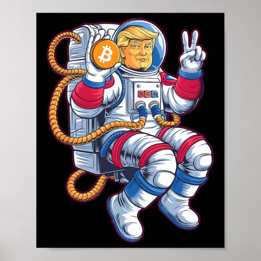 ビットコイン・トゥ・ザ・ムーン BTC 宇宙飛行士 暗号資産 FOMO トランプ ポスター (正面)