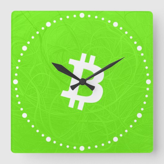 ビットコイン・ニューロン・グリーン スクエア壁時計 (正面)
