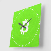 ビットコイン・ニューロン・グリーン スクエア壁時計 (傾斜)