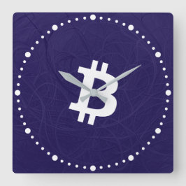 ビットコイン ニューロン ダークブルー スクエア壁時計