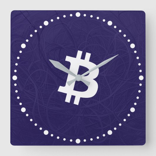 ビットコイン ニューロン ダークブルー スクエア壁時計 (正面)