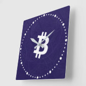 ビットコイン ニューロン ダークブルー スクエア壁時計 (傾斜)