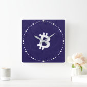 ビットコイン ニューロン ダークブルー スクエア壁時計 (ホーム)