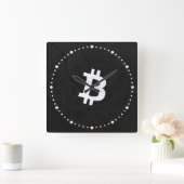 ビットコイン ニューロン ブラック スクエア壁時計 (ホーム)
