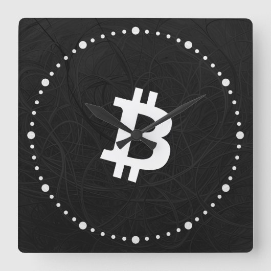ビットコイン ニューロン ブラック スクエア壁時計 (正面)
