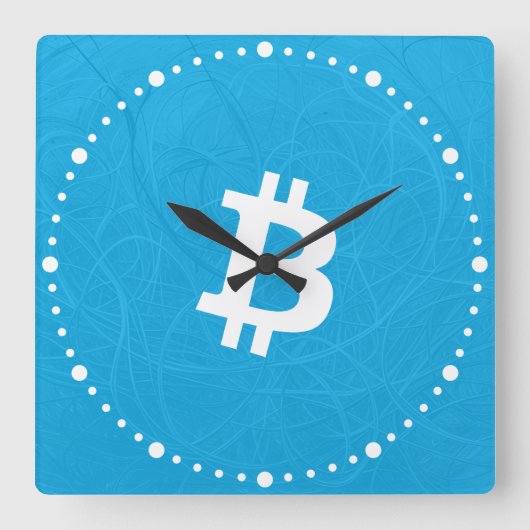 ビットコイン・ニューロン・ブルー スクエア壁時計 (正面)
