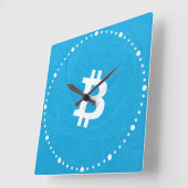 ビットコイン・ニューロン・ブルー スクエア壁時計 (傾斜)